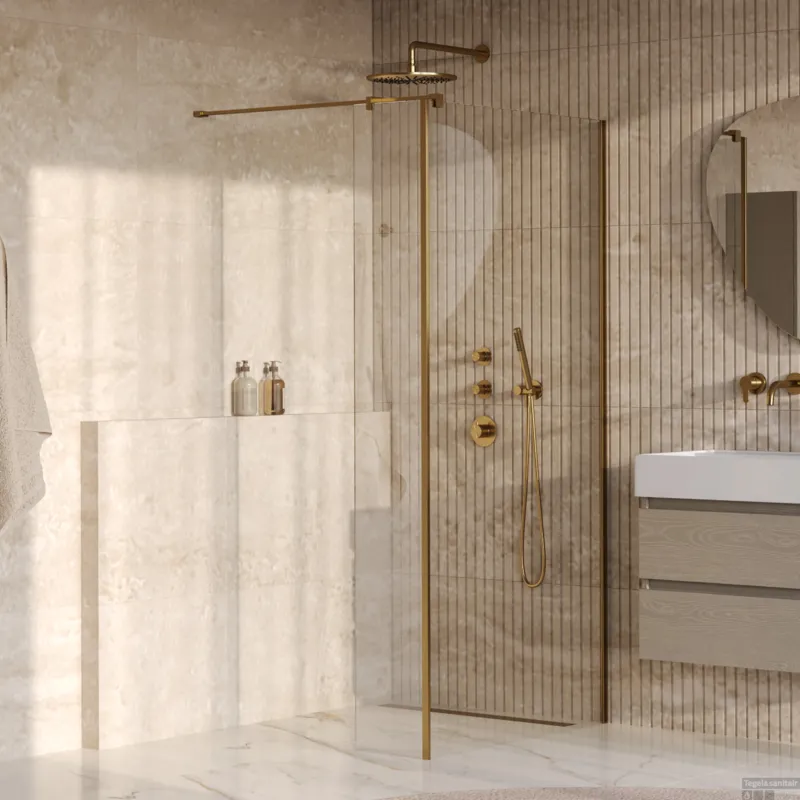 BRAUER Oblivion inloopdouche helder glas 100x200 met zijwand 40 incl. glascoating PVD goud geborsteld Bestel Nu