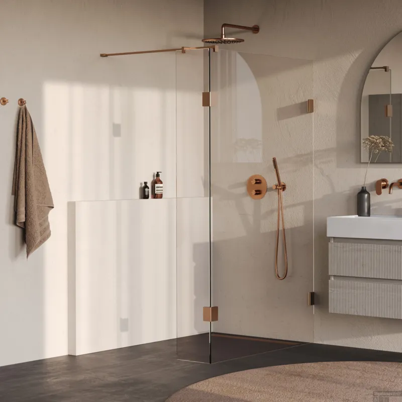 Aanbieding BRAUER Void inloopdouche helder glas 110x200 met 40 zijwand incl. glascoating PVD koper geborsteld