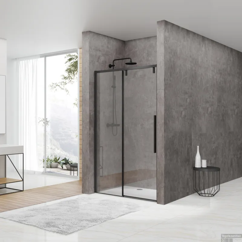Nisdeur Van Rijn ST06 Schuifdeur Met Vaste Wand 120x200 cm 8 mm Soft Close Zwart Korting