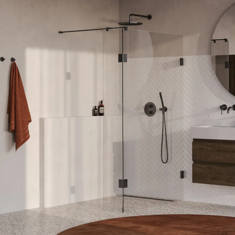 Beperkte Voorraad BRAUER Void inloopdouche helder glas 110x200 met 40 zijwand incl. glascoating PVD gunmetal geborsteld