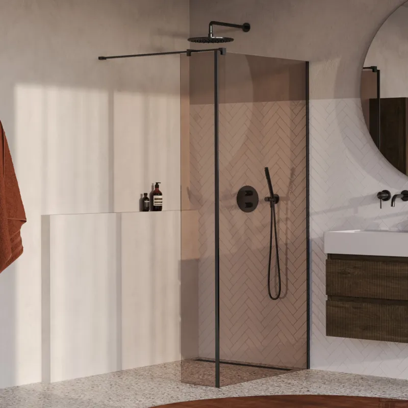 BRAUER Oblivion inloopdouche brons glas 100x200 met zijwand 30 incl. glascoating PVD gunmetal geborsteld Direct Verzonden