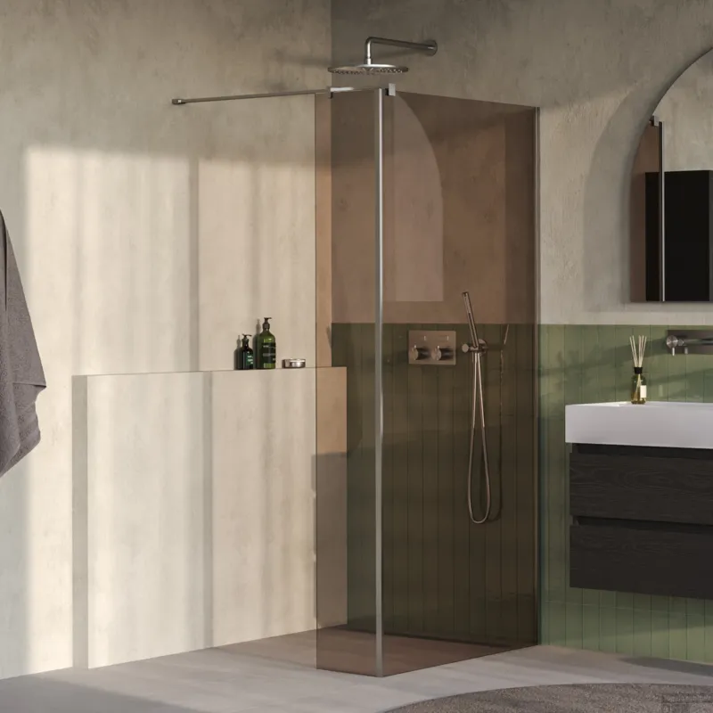 BRAUER Oblivion inloopdouche brons glas 100x200 met zijwand 30 incl. glascoating PVD RVS-kleurig geborsteld Nieuw