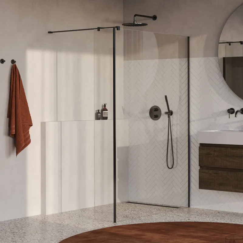 Aanbieding BRAUER Oblivion inloopdouche helder glas 140x200 met zijwand 30 incl. glascoating PVD gunmetal geborsteld