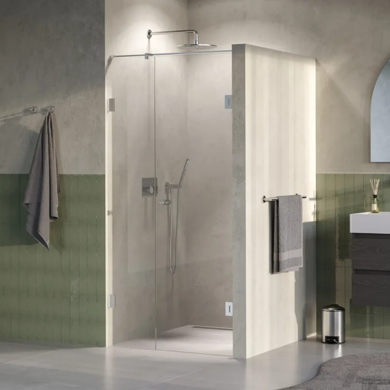 Nu Kopen BRAUER Void Carving nisdeur 2-delig helder glas 100x200 omkeerbaar met draaideur 60 aan muur incl. glascoating PVD RVS-kleurig geborsteld