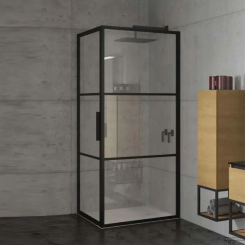 Douchecabine Riho Grid met Klapdeur 80x90 cm 6mm Helderglas Zwarte Profielen Gratis Retour