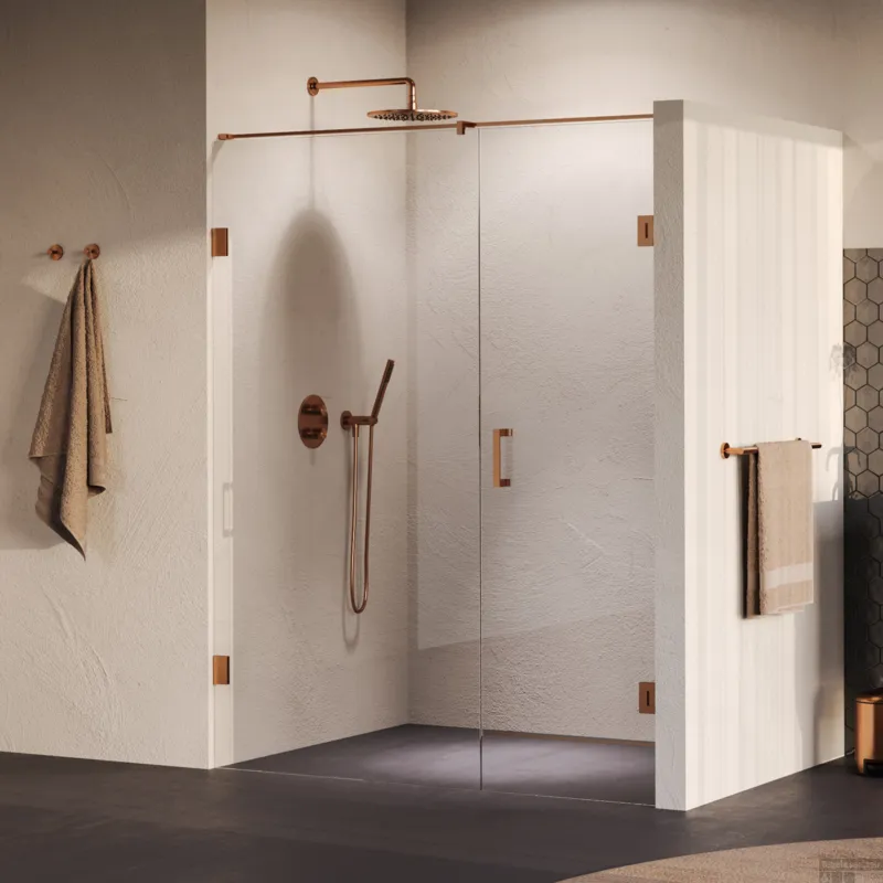 BRAUER Void nisdeur 2-delig helder glas 150x200 omkeerbaar met draaideur 70 aan muur incl. glascoating PVD koper Gecertificeerd