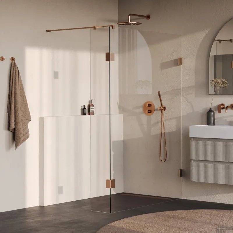 Favoriet BRAUER Void inloopdouche helder glas 130x200 met 30 zijwand incl. glascoating PVD koper geborsteld