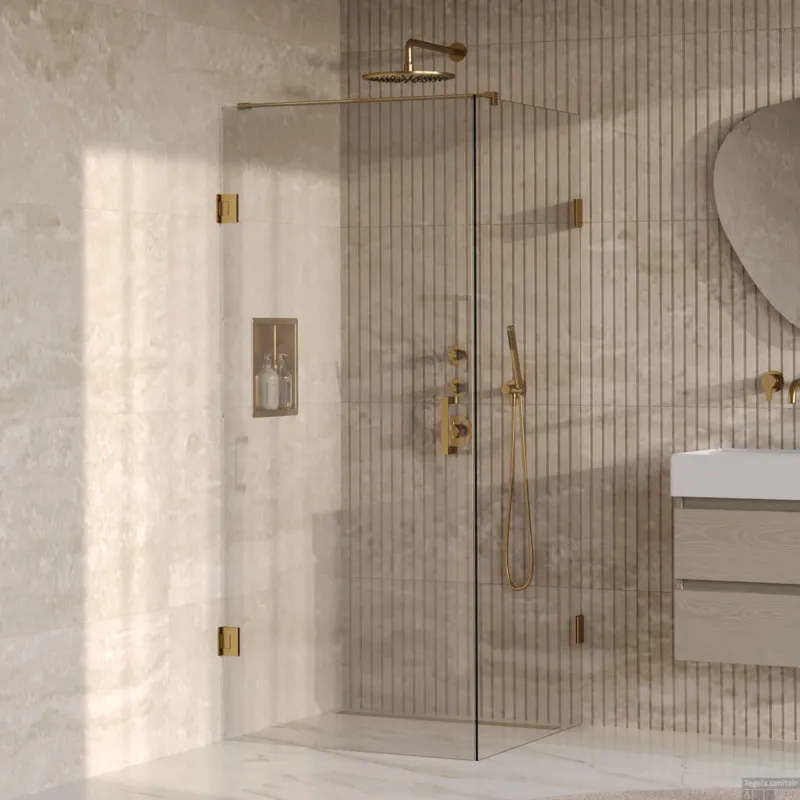BRAUER Void douchecabine met draaideur helder glas 80x80x200 incl. glascoating PVD goud geborsteld Voordeelprijs