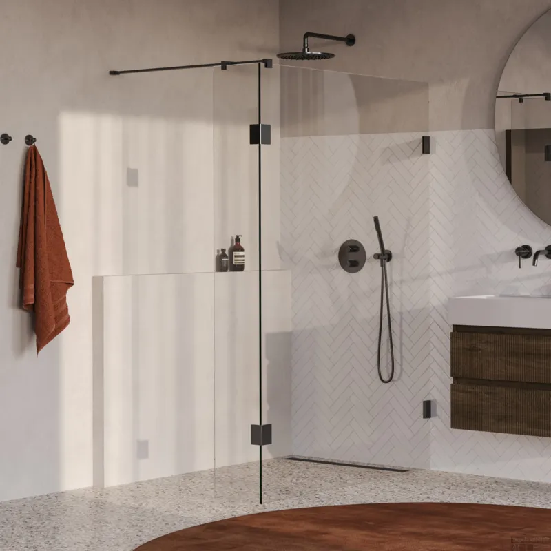 BRAUER Void inloopdouche helder glas 130x200 met 30 zijwand incl. glascoating PVD gunmetal geborsteld Laatste Versie