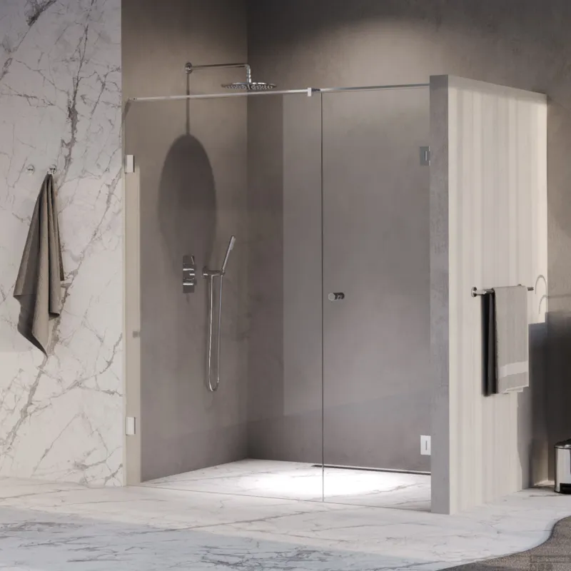 Actieprijs BRAUER Void Carving nisdeur 2-delig helder glas 180x200 omkeerbaar met draaideur 70 aan muur incl. glascoating chroom