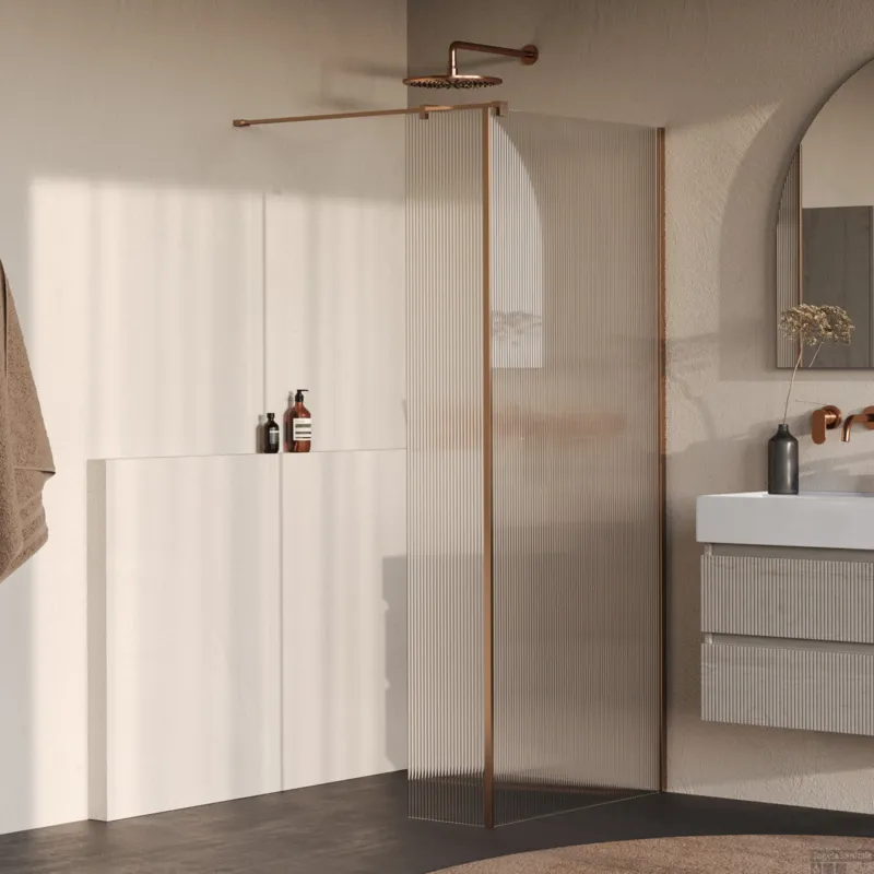 BRAUER Oblivion Flow inloopdouche helder ribbelglas 90x200 met zijwand 30 incl. glascoating Geborsteld Koper PVD Lage Kosten