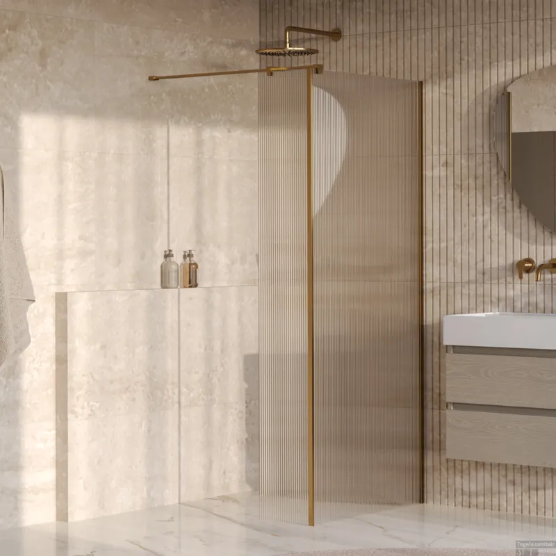 BRAUER Oblivion Flow inloopdouche helder ribbelglas 90x200 met zijwand 30 incl. glascoating Geborsteld Goud PVD Favoriet