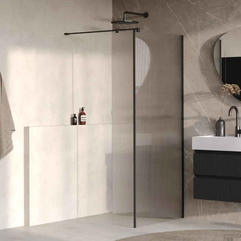 BRAUER Oblivion Flow inloopdouche helder ribbelglas 100x200 met zijwand 30 incl. glascoating Mat Zwart Gecertificeerd