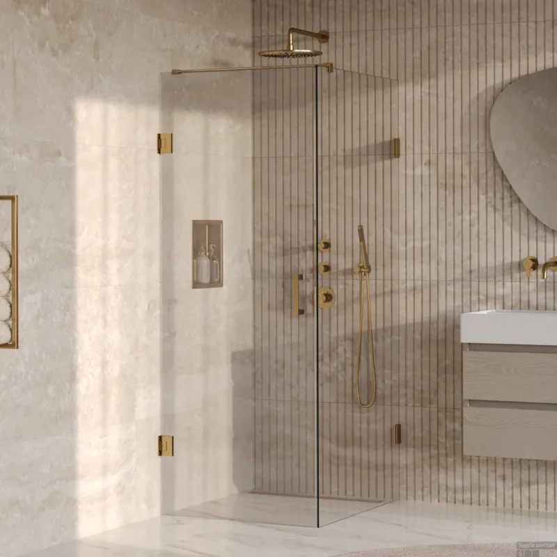 BRAUER Void douchecabine met draaideur helder glas 90x100x200 incl. glascoating PVD goud geborsteld Goedkoop