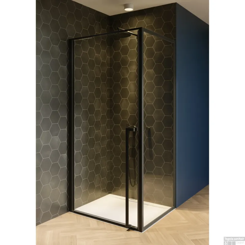 Exclusieve Aanbieding Douchecabine Riho Lucid GD201 Omkeerbaar Verstelbaar Aluminium 200x90x80 cm Mat Zwart