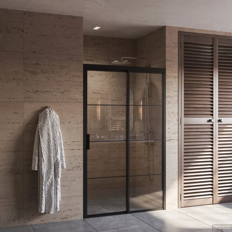 Douchedeur BWS Black Edition Frame Softclose Rechts 120x200 cm Helder Glas Zwart Beperkte Voorraad