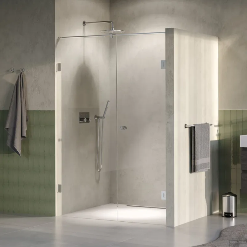 BRAUER Void Carving nisdeur 2-delig helder glas 140x200 omkeerbaar met draaideur 70 aan muur incl. glascoating PVD RVS-kleurig geborsteld Speciale Aanbieding
