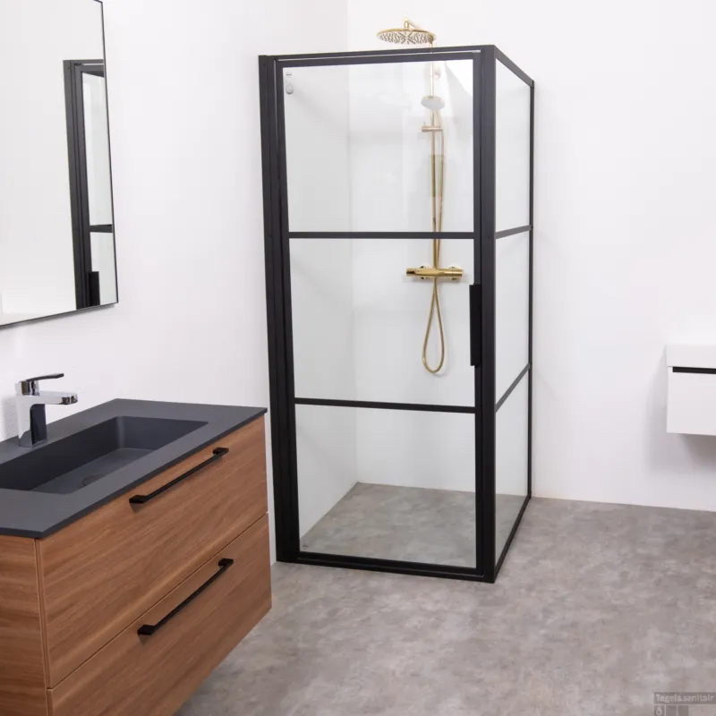 Uitverkoop Douchecabine Riho Grid met Klapdeur 100x90 cm 6mm Helderglas Zwarte Profielen