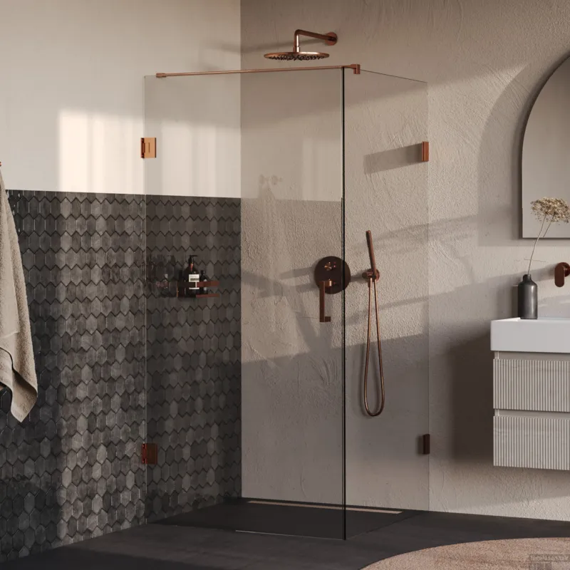 Gereduceerde Prijs BRAUER Void douchecabine met draaideur helder glas 100x100x200 incl. glascoating PVD koper geborsteld