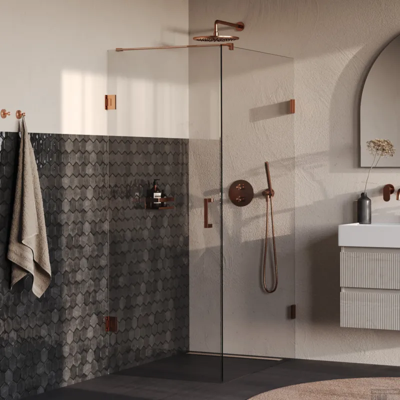 Koopje BRAUER Void douchecabine met draaideur helder glas 80x120x200 incl. glascoating PVD koper geborsteld