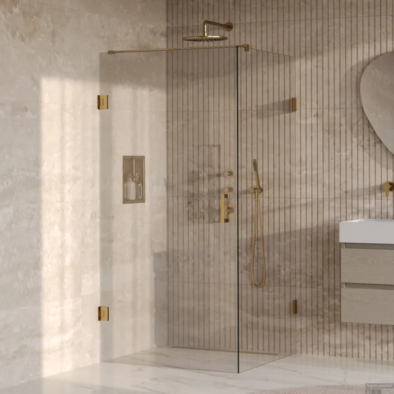 BRAUER Void douchecabine met draaideur helder glas 100x100x200 incl. glascoating PVD goud geborsteld Shop Nu