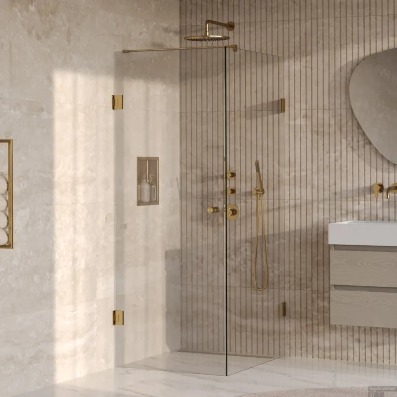 BRAUER Void Carving douchecabine met draaideur helder glas 80x100x200 incl. glascoating PVD goud geborsteld Fabrieksprijs