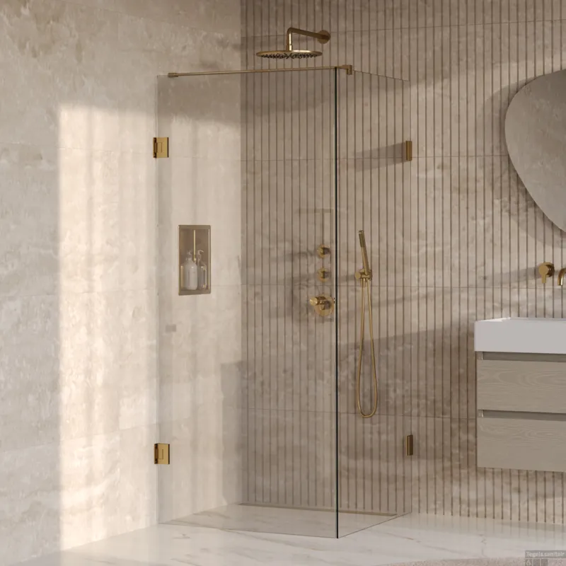 BRAUER Void Carving douchecabine met draaideur helder glas 90x90x200 incl. glascoating PVD goud geborsteld Fabrieksprijs