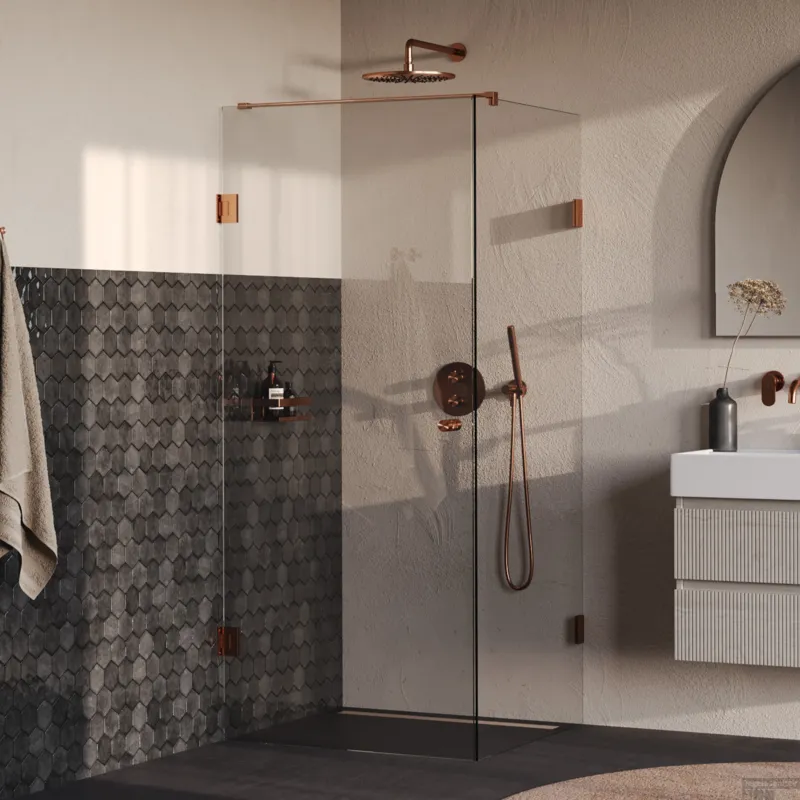 Laatste Kans BRAUER Void Carving douchecabine met draaideur helder glas 90x90x200 incl. glascoating PVD koper geborsteld