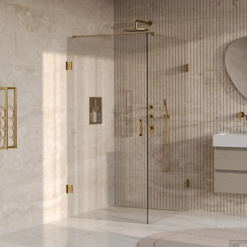 Op = Op BRAUER Void douchecabine met draaideur helder glas 90x120x200 incl. glascoating PVD goud geborsteld
