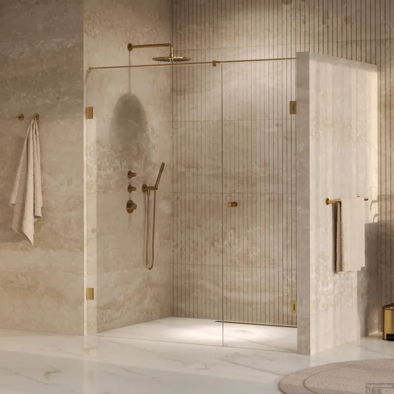 Speciale Aanbieding BRAUER Void Carving nisdeur 2-delig helder glas 170x200 omkeerbaar met draaideur 70 aan muur incl. glascoating PVD goud geborsteld