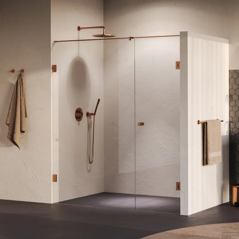 Express Levering BRAUER Void Carving nisdeur 2-delig helder glas 170x200 omkeerbaar met draaideur 70 aan muur incl. glascoating PVD koper geborsteld
