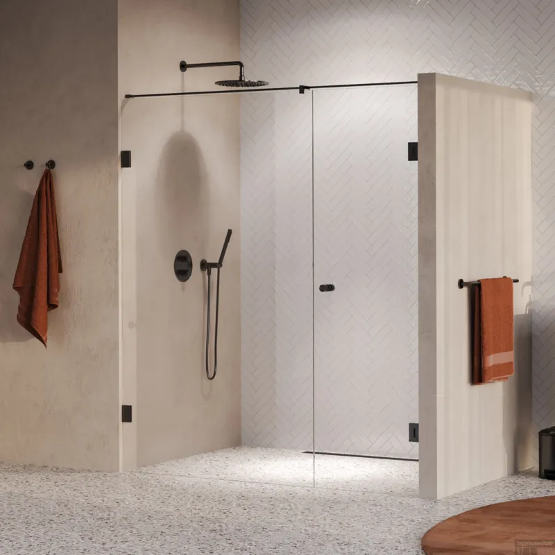 BRAUER Void Carving nisdeur 2-delig helder glas 170x200 omkeerbaar met draaideur 70 aan muur incl. glascoating PVD gunmetal geborsteld Premium