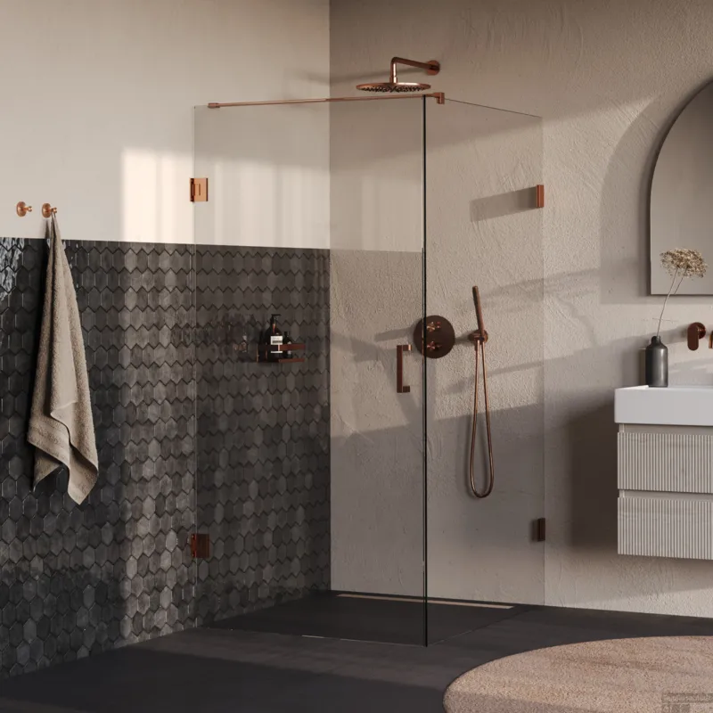 BRAUER Void douchecabine met draaideur helder glas 100x120x200 incl. glascoating PVD koper geborsteld Betaalbaar