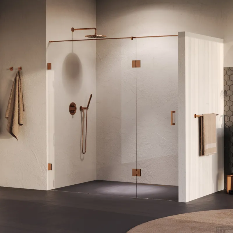 BRAUER Void nisdeur 2-delig helder glas 190x200 omkeerbaar met draaideur 70 aan glas incl. glascoating PVD koper Veilige Betaling