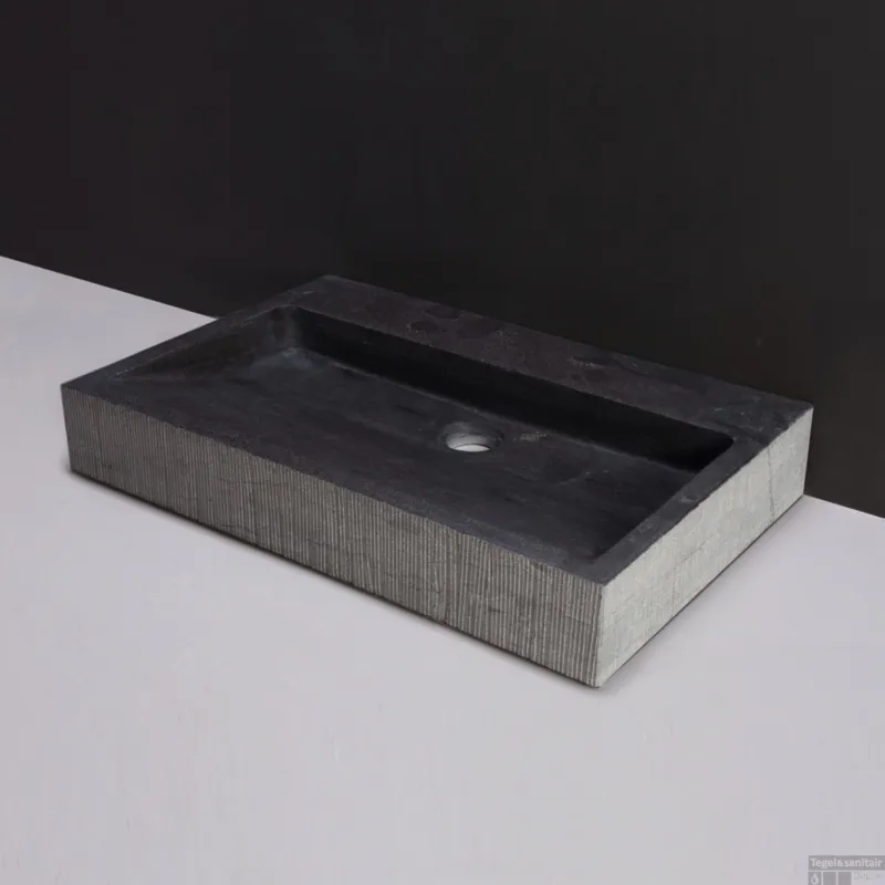 Wastafel Forzalaqua Oslo Hardsteen Gefrijnd Met Kraangat Antraciet 60x40x9 cm Gratis Retour