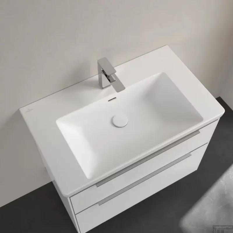 Wastafel Villeroy & Boch Subway 3.0 Met CeramicPlus 1 Kraangat Met Overloop 80x47x16.5 cm Stone White Premium