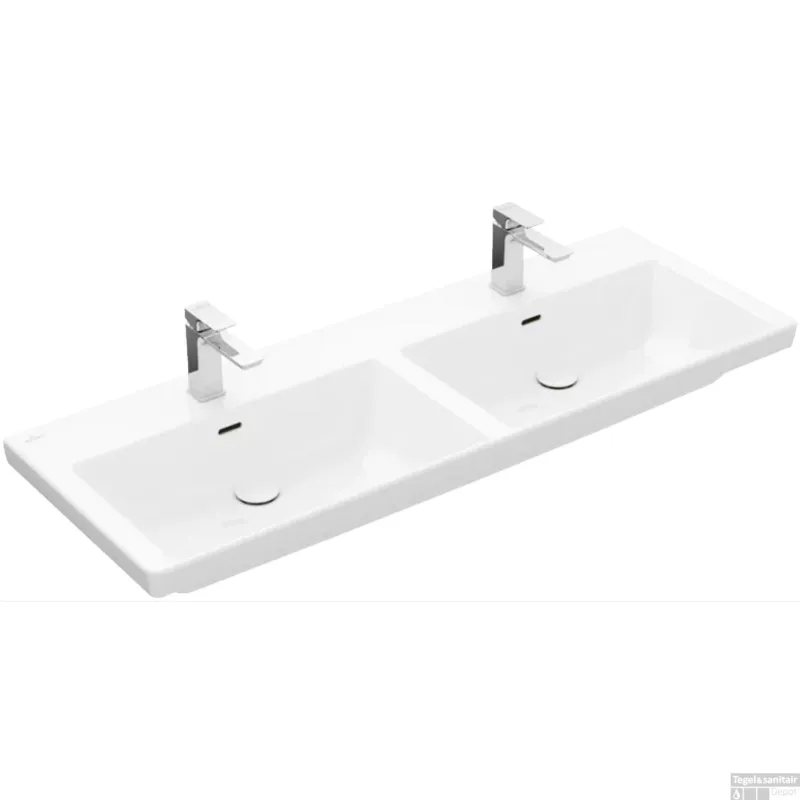 Lage Prijs Wastafel Villeroy & Boch Subway 3.0 Dubbele Wasbak 47x130x16.5 cm Wit Alpin