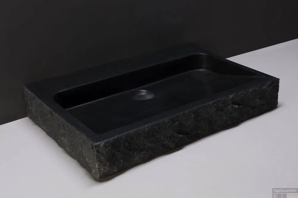 Rechtstreeks Van De Fabrikant Forzalaqua Palermo Wastafel 80.5x51.5x9cm 2 wasbakken Graniet Gezoet Gekapt Antraciet 2 kraangaten