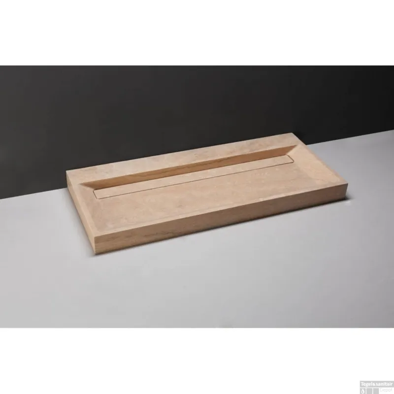 Direct Beschikbaar Wastafel Forzalaqua Bellezza Travertin Gezoet 100,5x51,5x9 cm 2 Kraangaten