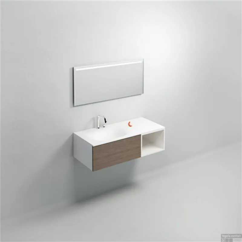 Tijdelijk Beschikbaar Clou Hammock Wastafelblad Enkele Waskom Links 110cm Aluite Mat Wit