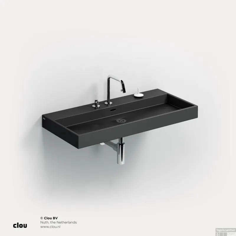Wastafel Clou Wash Me 90x42x8 cm Keramiek Mat Zwart Favoriet