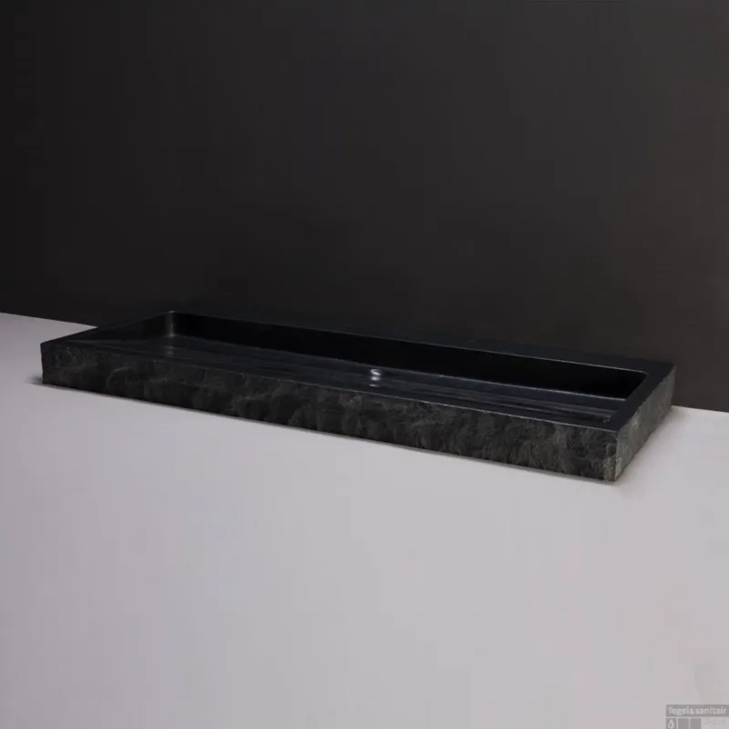Wastafel Forzalaqua Palermo Graniet Gezoet Gekapt Met Kraangat Zwart 100,5x51,5x9 cm Voordeelprijs