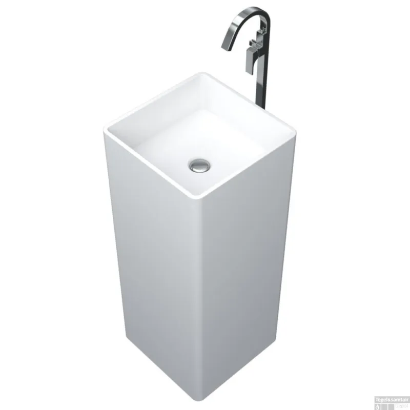 Lage Prijs Wastafel Vrijstaand Crosstone Wendy 37x37x90 cm Solid Surface Vierkant Mat Wit
