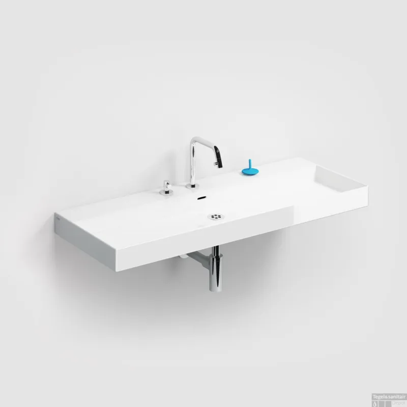 Tijdelijk Beschikbaar Clou New Wash Me Wastafel 110x42x8cm Met 3 Voorbewerkte Kraangaten Glanzend Wit Keramiek