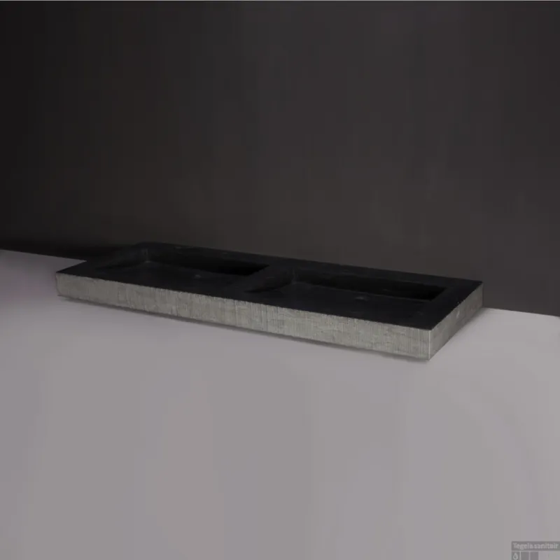 Speciale Aanbieding Wastafel Forzalaqua Oslo Hardsteen Gefrijnd 2 Kraangaten Antraciet 140,5x51,5x9 cm