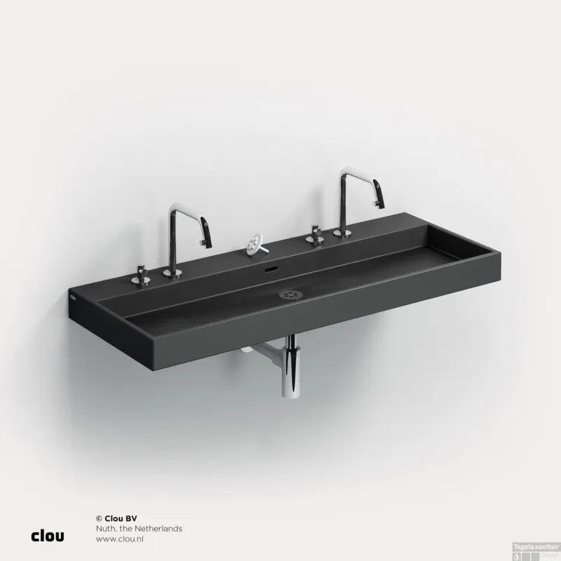 Wastafel Clou Wash Me 110x42x8 cm Keramiek Mat Zwart Superprijs