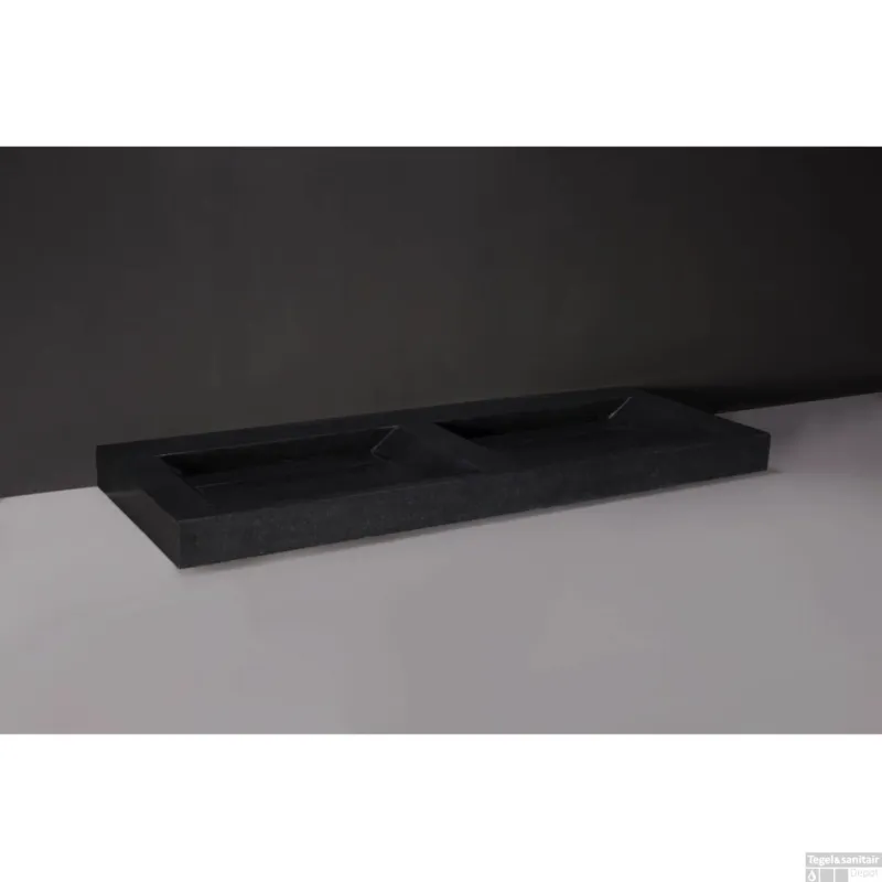 Nu Kopen Wastafel Forzalaqua Bellezza Doppio Cloudy Marmer Graniet Gezoet 2 Kraangaten 140,5x51,5x9 cm
