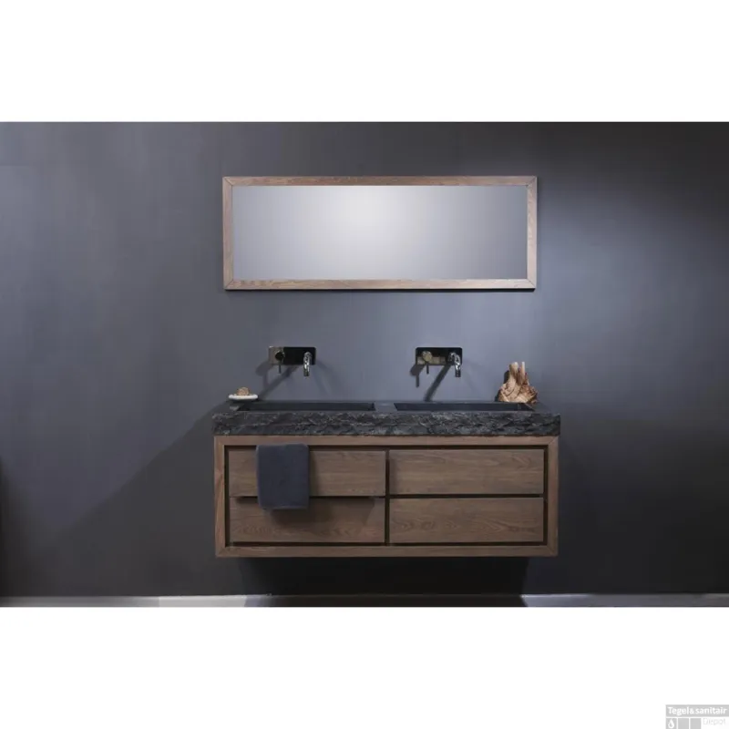 Koopje Forzalaqua Palermo Doppio Wastafel 140.5x51.5x9cm 2 wasbakken Graniet Gezoet Gekapt Antraciet 0 krgaten
