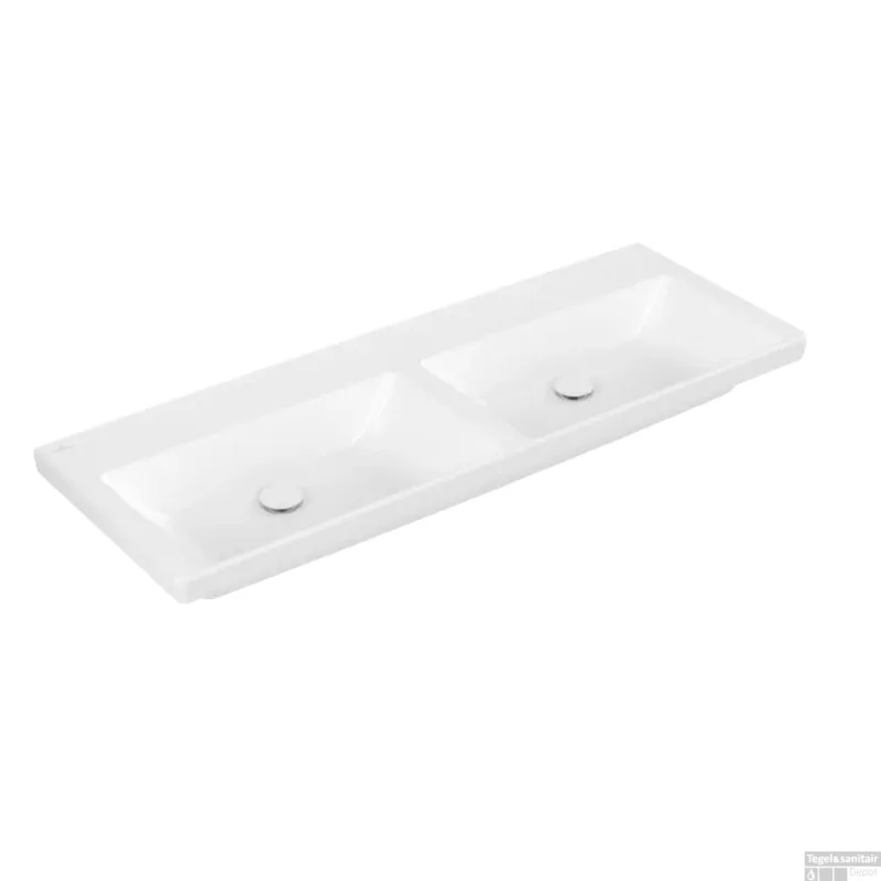 Finale Uitverkoop Wastafel Villeroy & Boch Subway 3.0 Dubbele wasbak Met CerampicPlus Zonder Kraangat Zonder Overloop 130x47x16.5 cm Stone White
