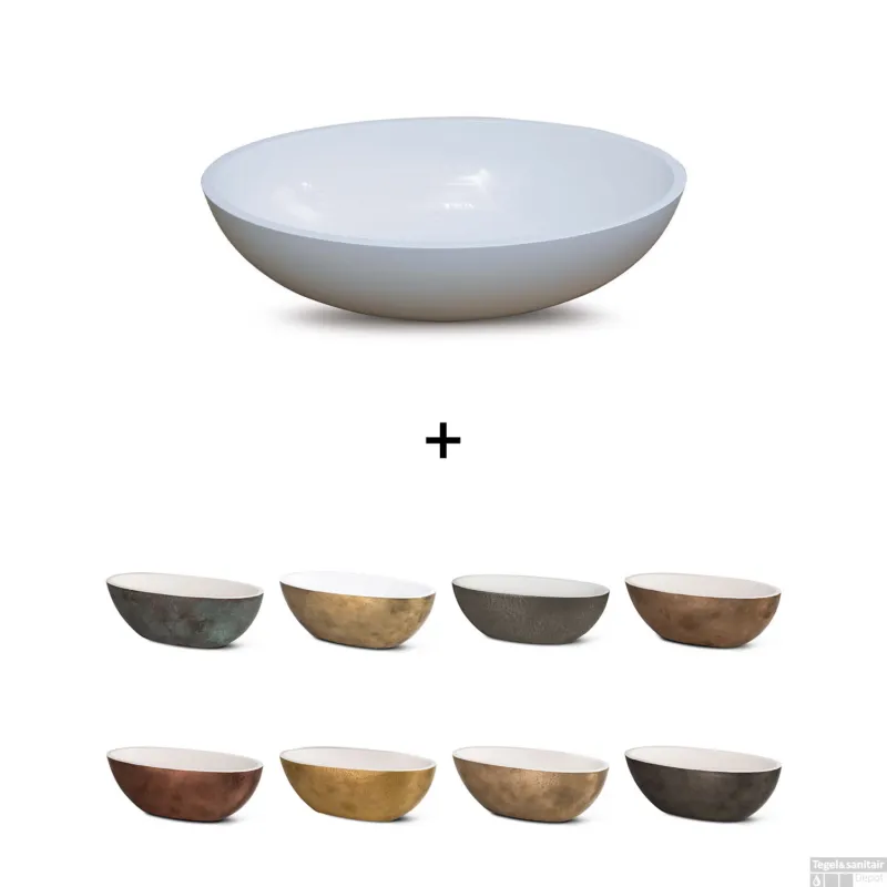Flitsaanbieding Waskom Luca Sanitair Bagno Metallo 48x32x12 cm Solid Surface Wit (Kleurafwerking Naar Keuze)